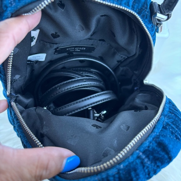 Kate Spade Briar Lane Quilted Crushed Velvet mini Midnight Blue Backpack - Picture 9 of 12